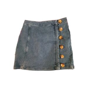 Free People Blue Little Daisies Denim Button Mini Skirt - Size 6
